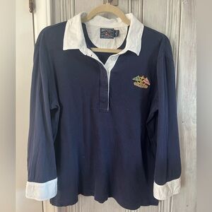 WOMENS XL navy long sleeve Polo shirt embroidered crest old money preppy…